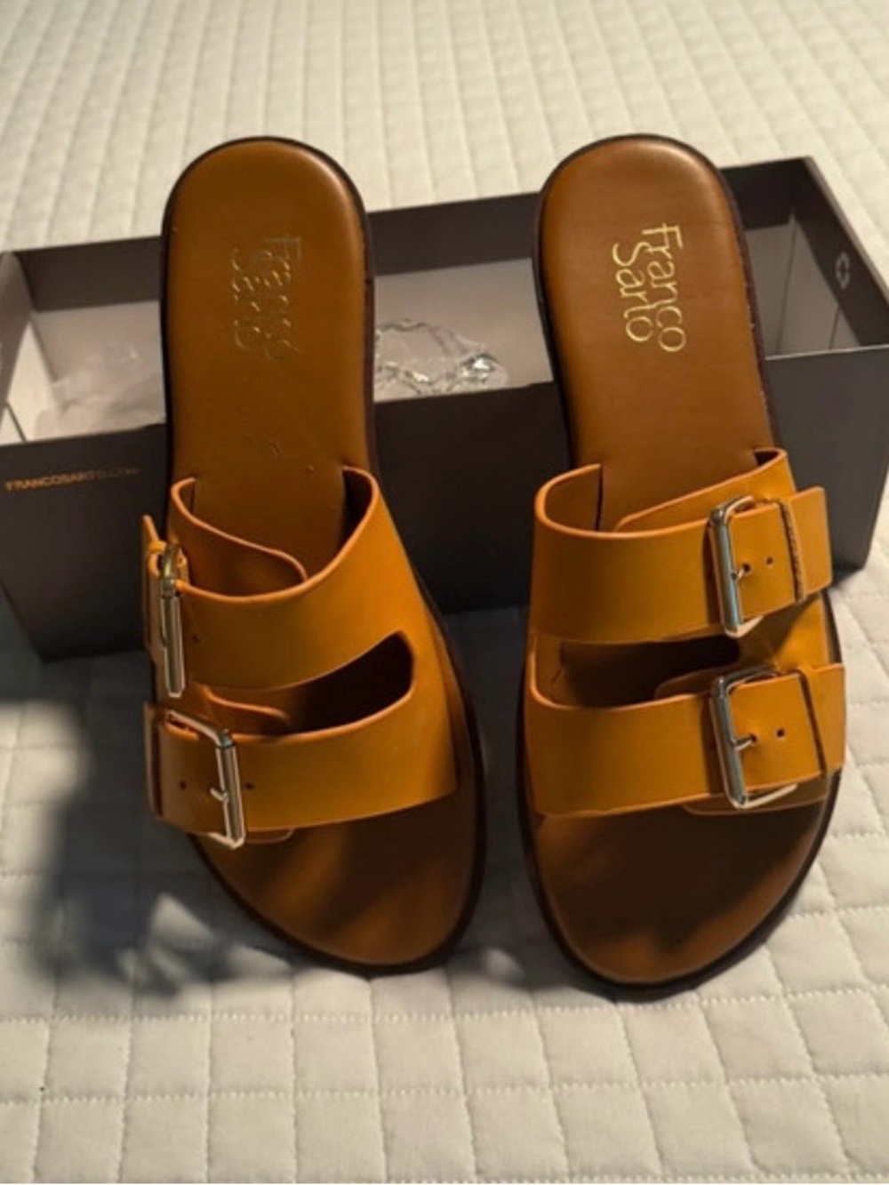 Franco Sarto Mustard Double-Buckle Slide Mules